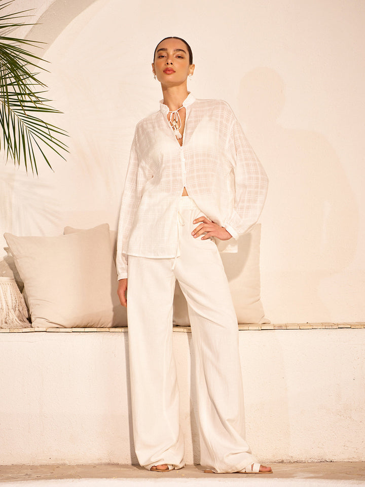 Chemise à nouer à franges semi-transparente