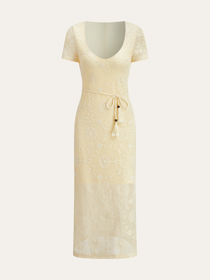 Robe Mi-longue Ceintureée en Crochet