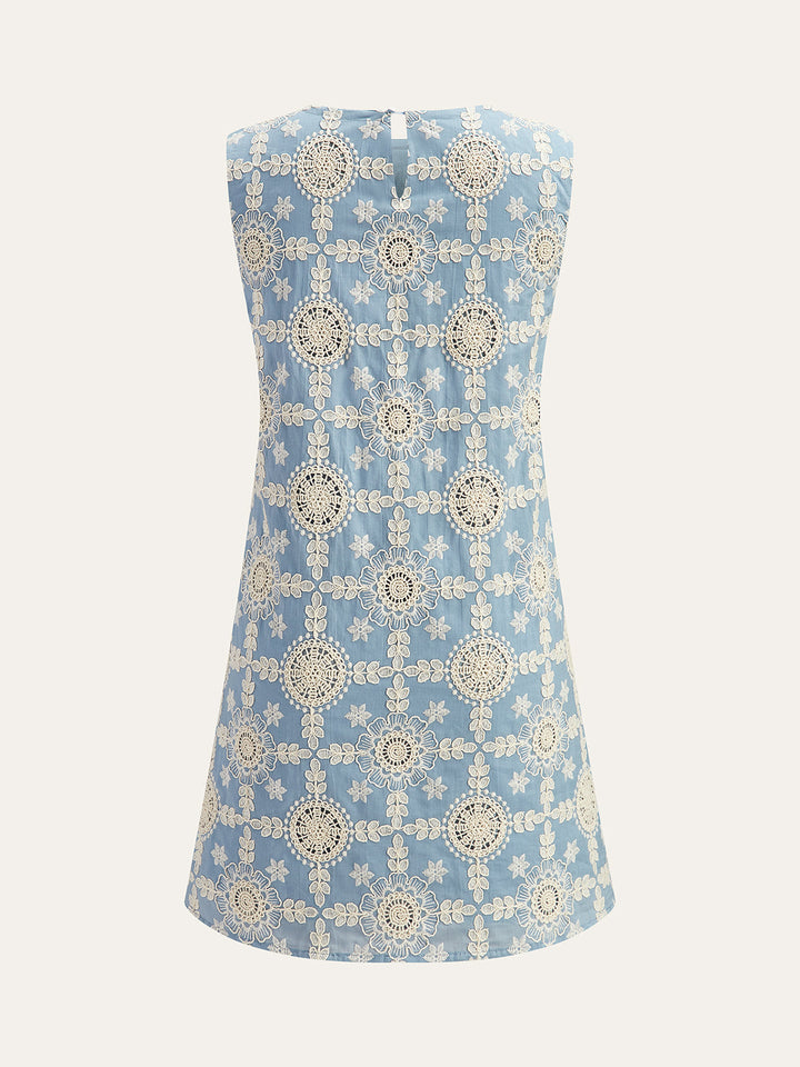 Robe Longue Sans Manches Brodé en Coton
