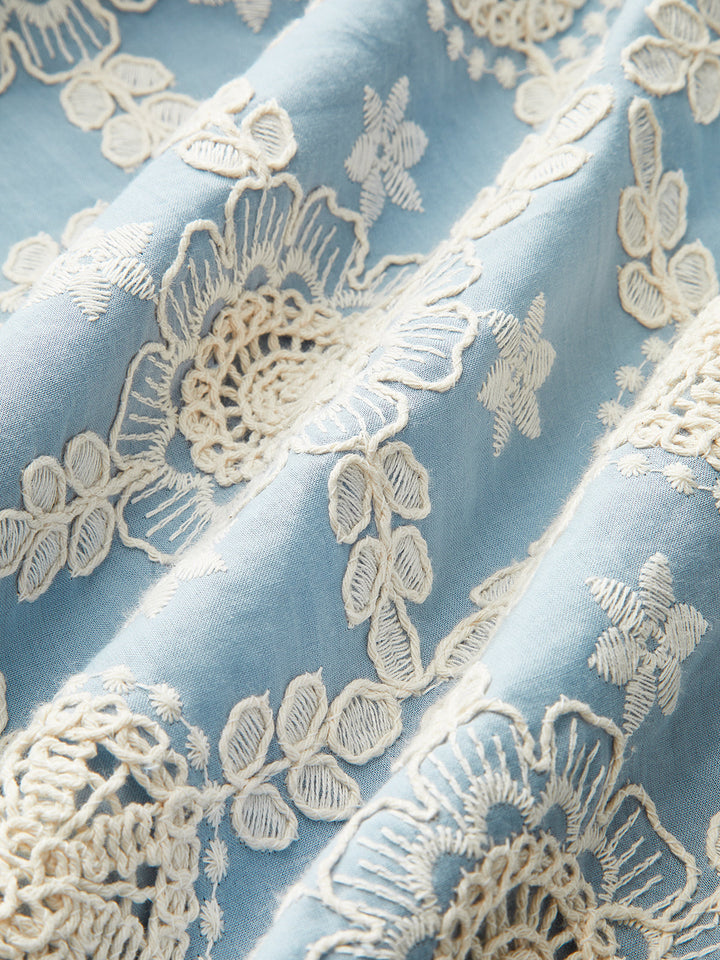 Robe Longue Sans Manches Brodé en Coton