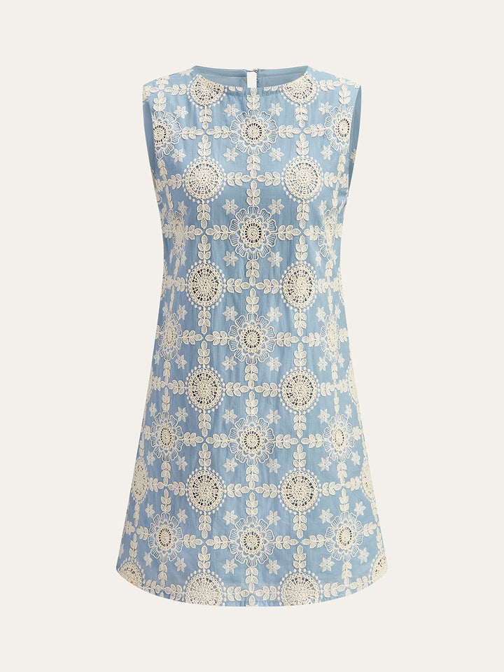 Robe Longue Sans Manches Brodé en Coton