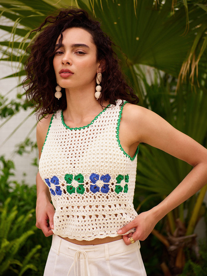 Gilet sans manches en crochet floral