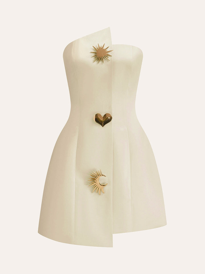 Robe Longue Satinée Asymétrique Ornée Sans Bretelles