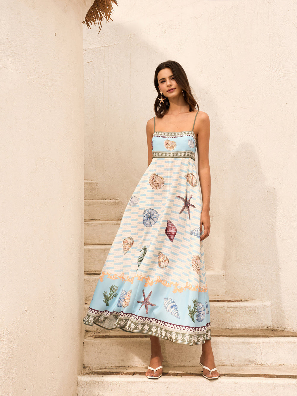 Robe Longue à Bretelles à Imprimé Coquillage Avec Poches