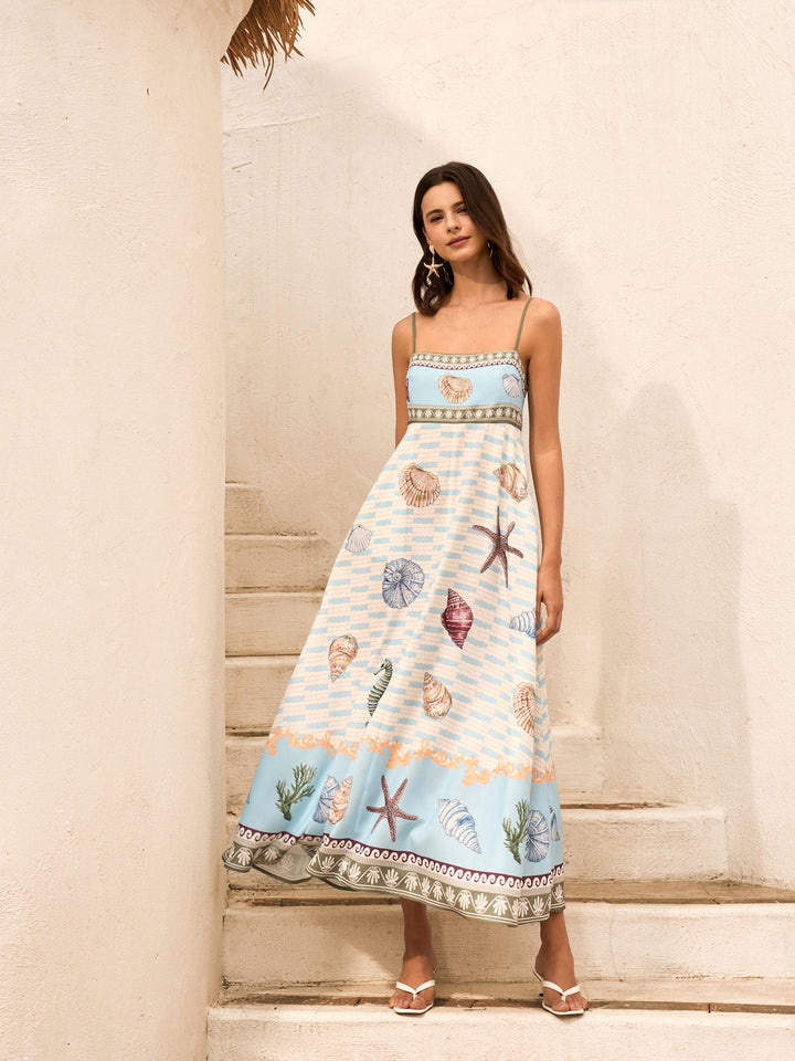Robe Longue à Bretelles à Imprimé Coquillage Avec Poches