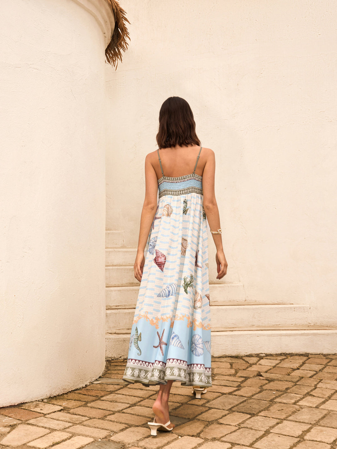 Robe Longue à Bretelles à Imprimé Coquillage Avec Poches