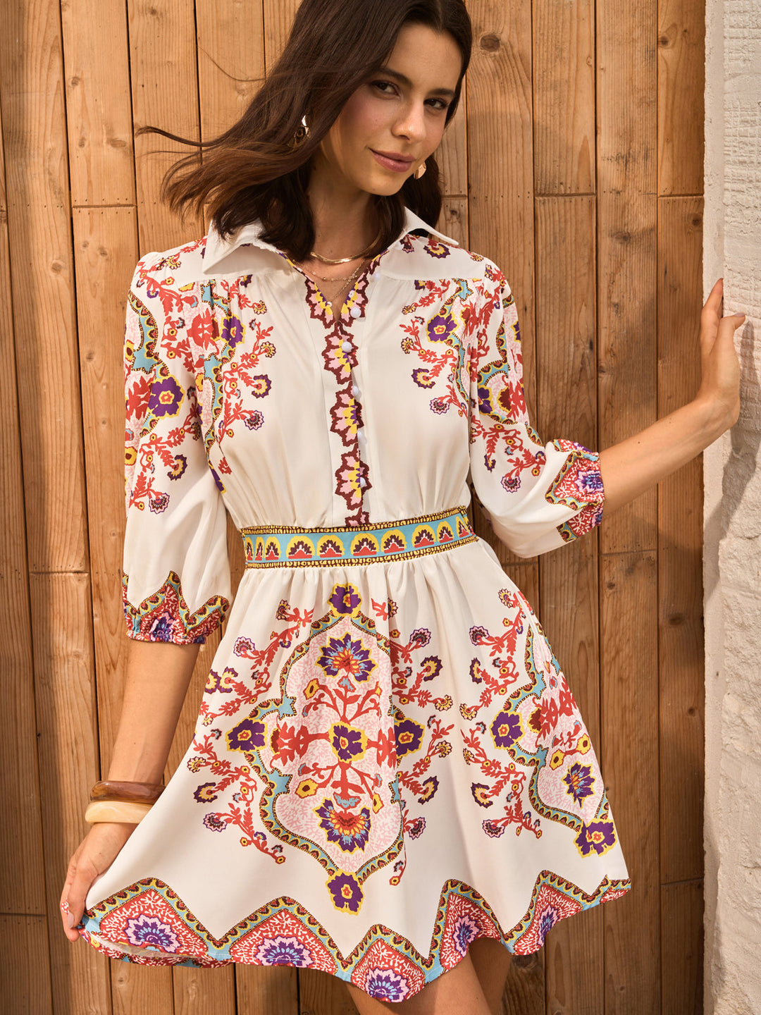 Robe Col Claudé Imprimé Bohème Fleuri