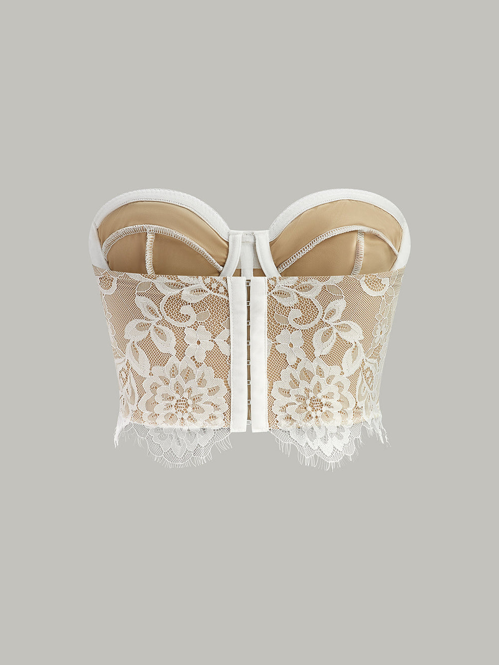 Corset Bustier en Dentelle Florale Sans Bretelles
