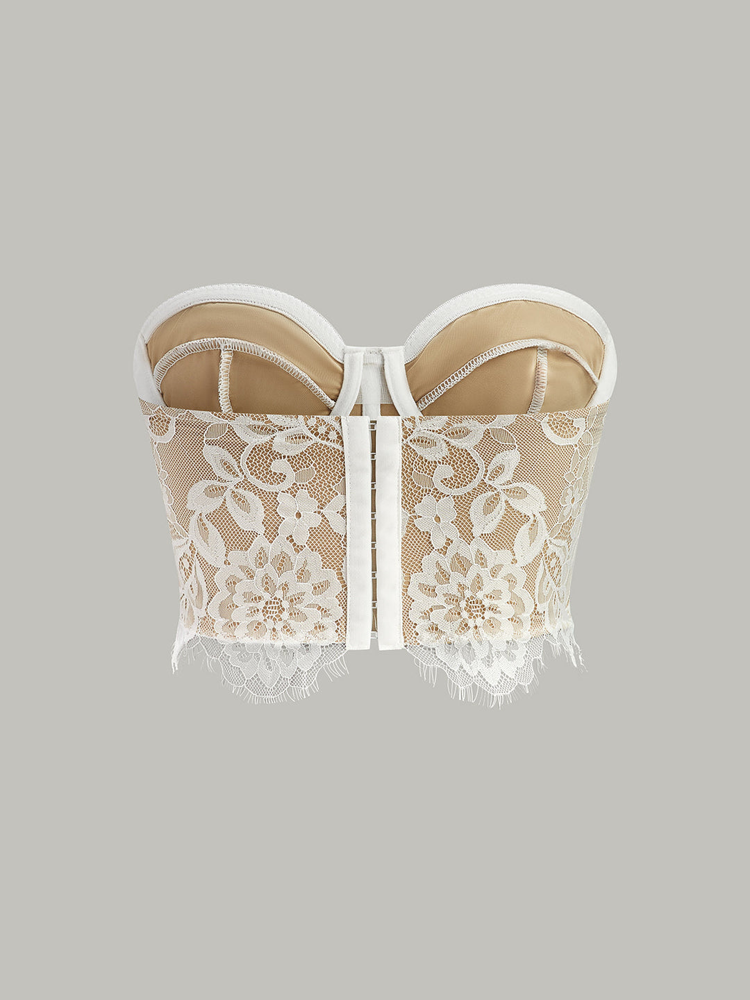 Corset Bustier en Dentelle Florale Sans Bretelles