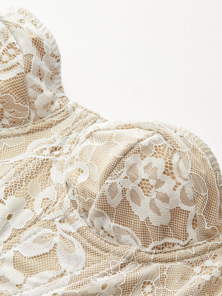 Corset Bustier en Dentelle Florale Sans Bretelles