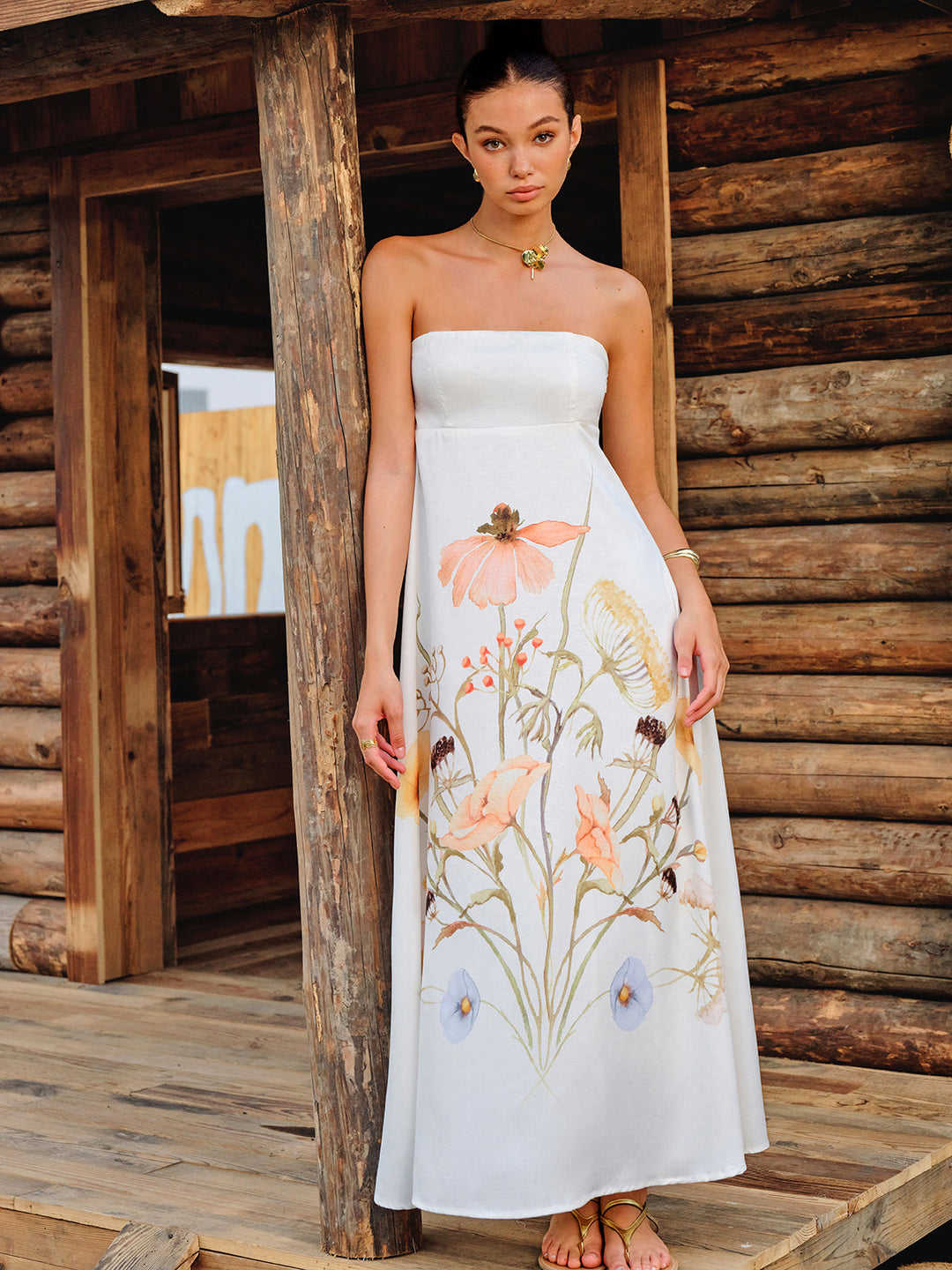 Robe Longue Fleurie Sans Bretelles