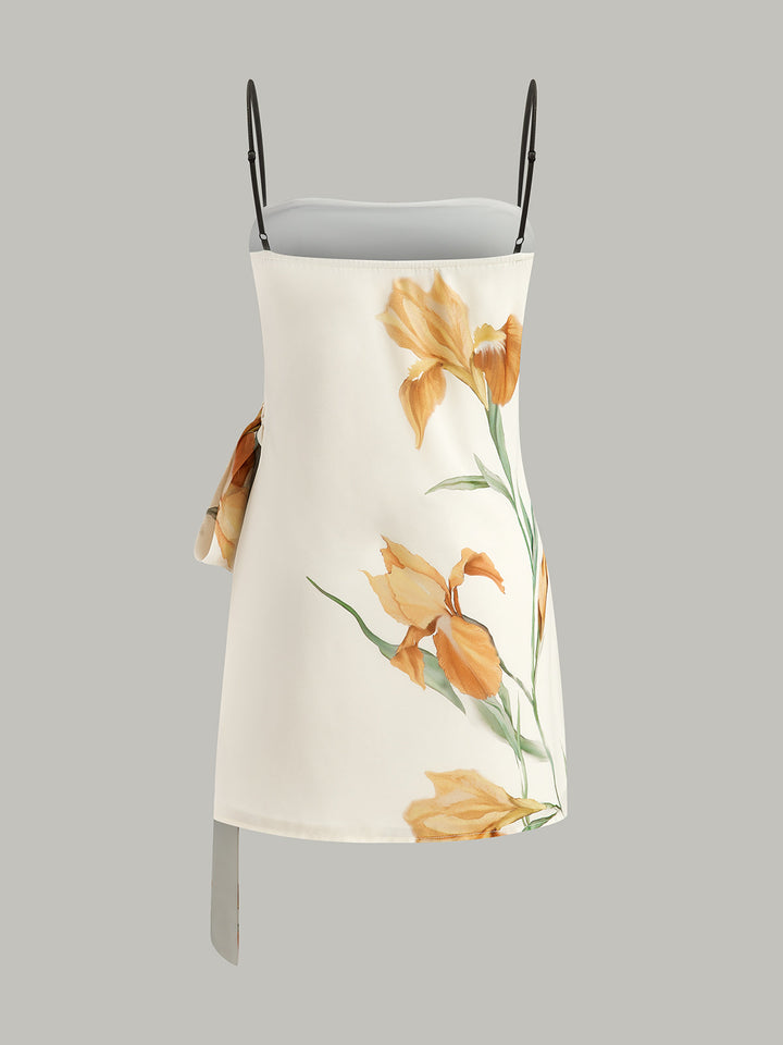 Robe Cami Imprimée Florale à Lacets Latéraux
