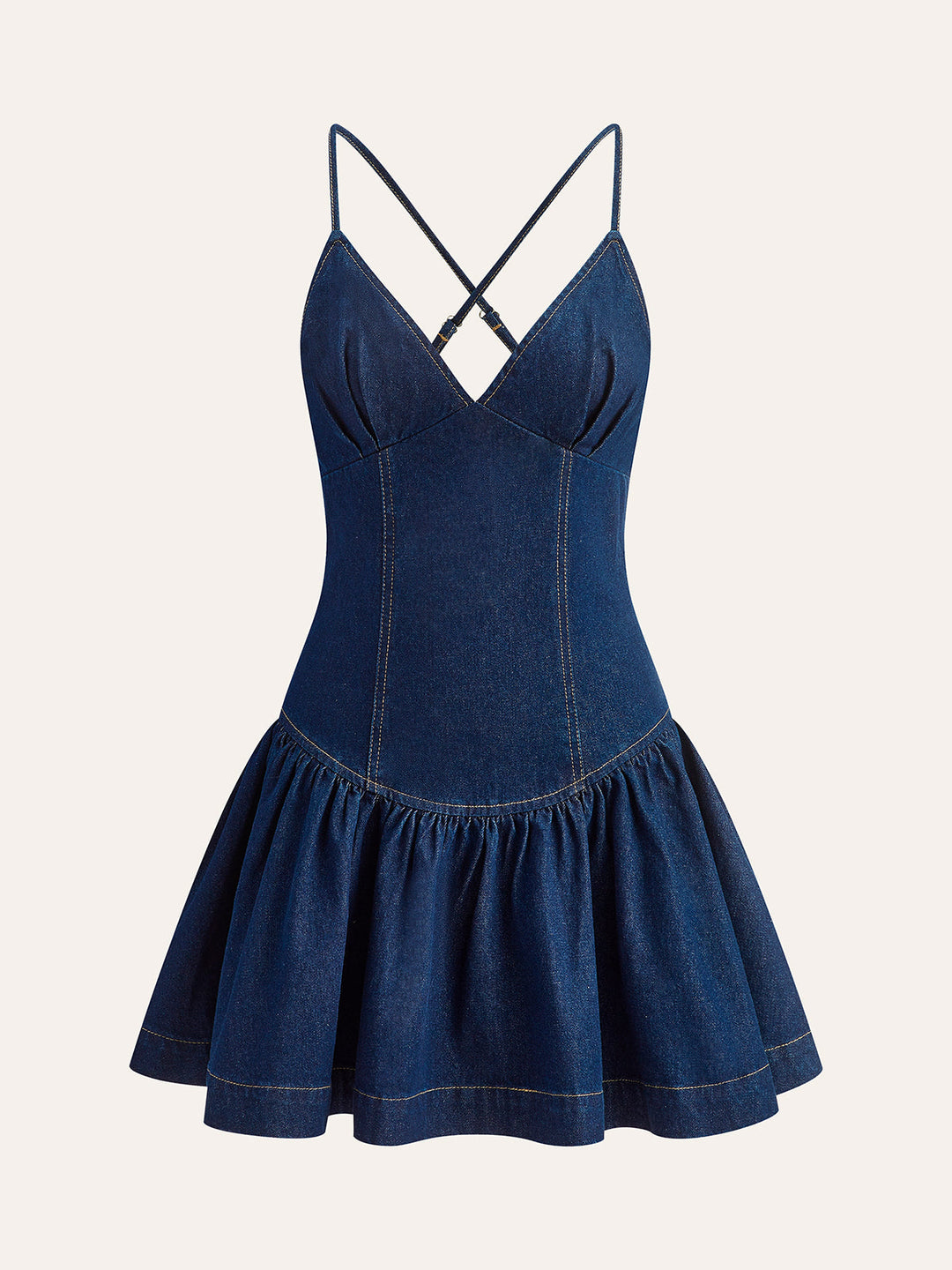 Robe évasée en denim à dos croisé