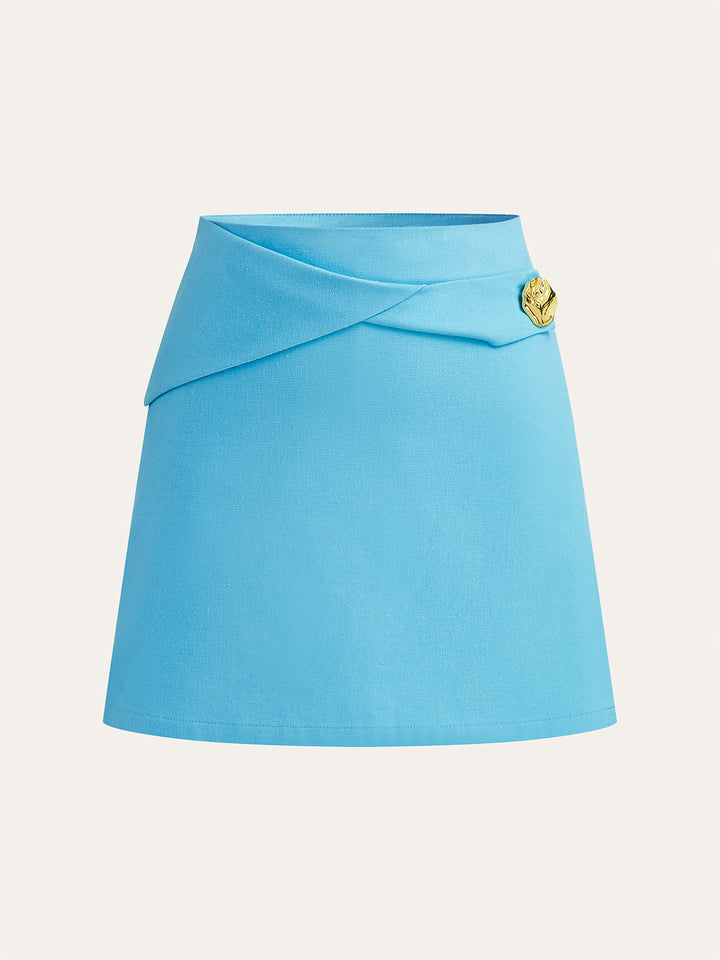 Jupe portefeuille en coton et lin avec détails métalliques