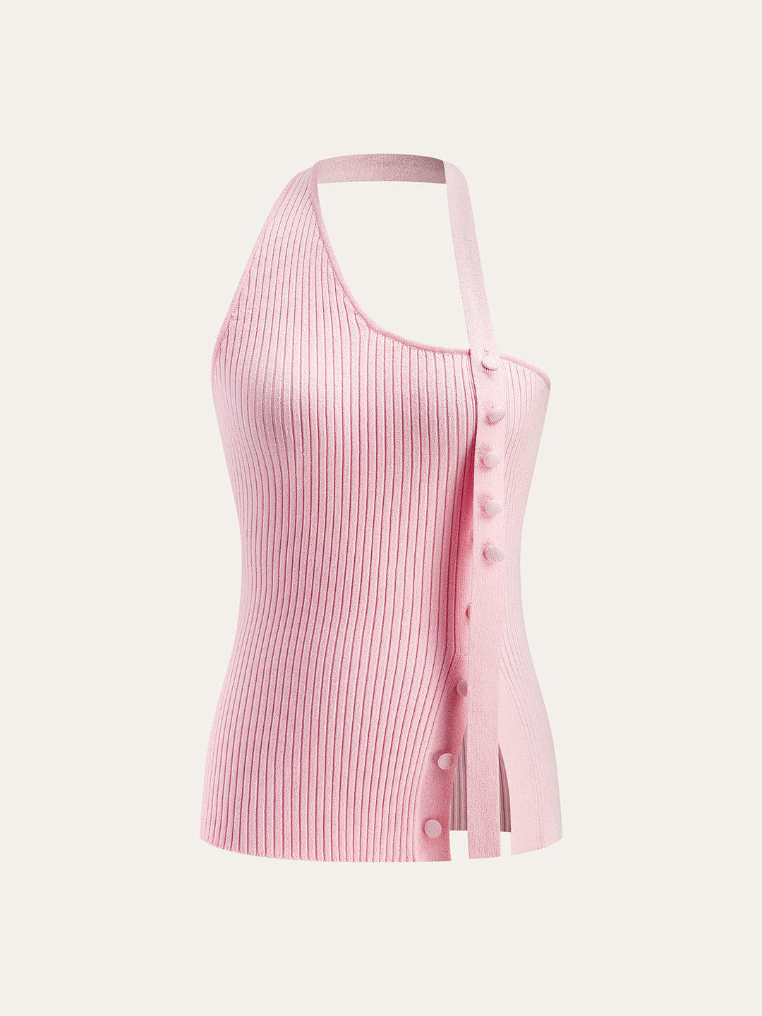 Haut en tricot asymétrique à bouton et col bénitier