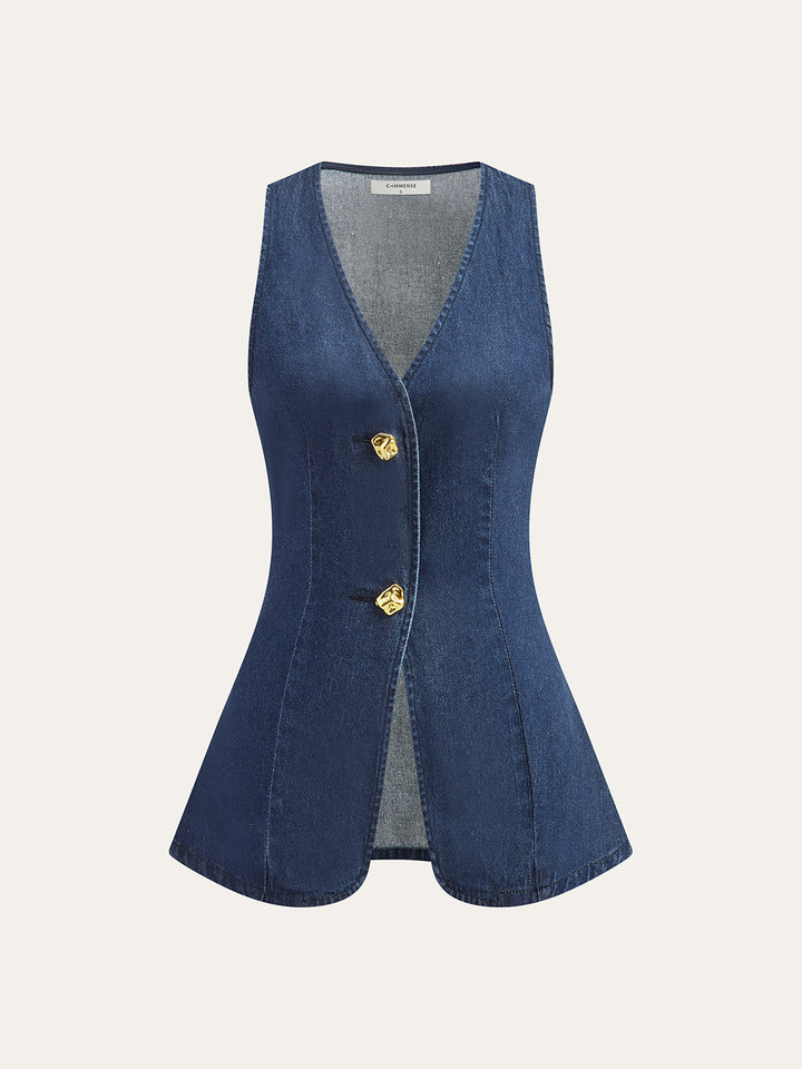 Gilet Bouton Classique en Denim