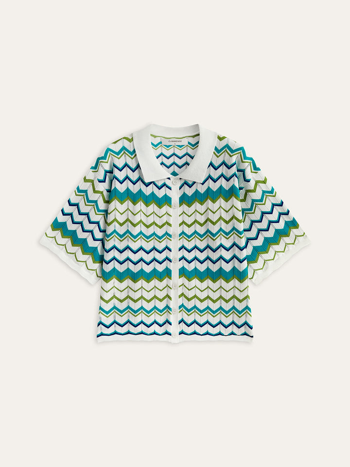 Ensemble Short Tricoté à Motif Chevron