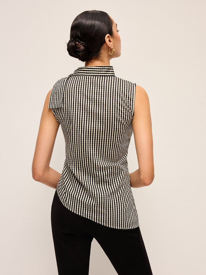 Haut à Boutons Vichy à Col Asymétrique