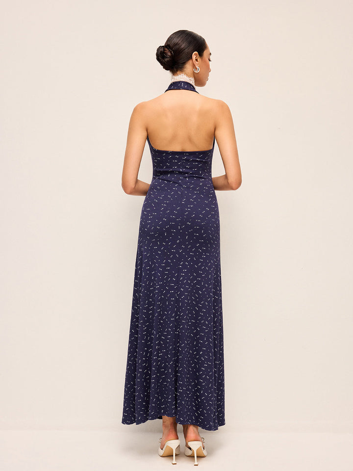 Robe Imprimée à Col Bardot et Bordure en Dentelle