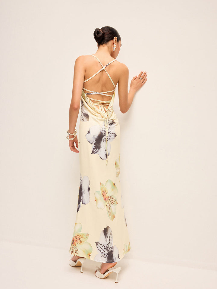Robe Fleurie Dos Nu à Lacets