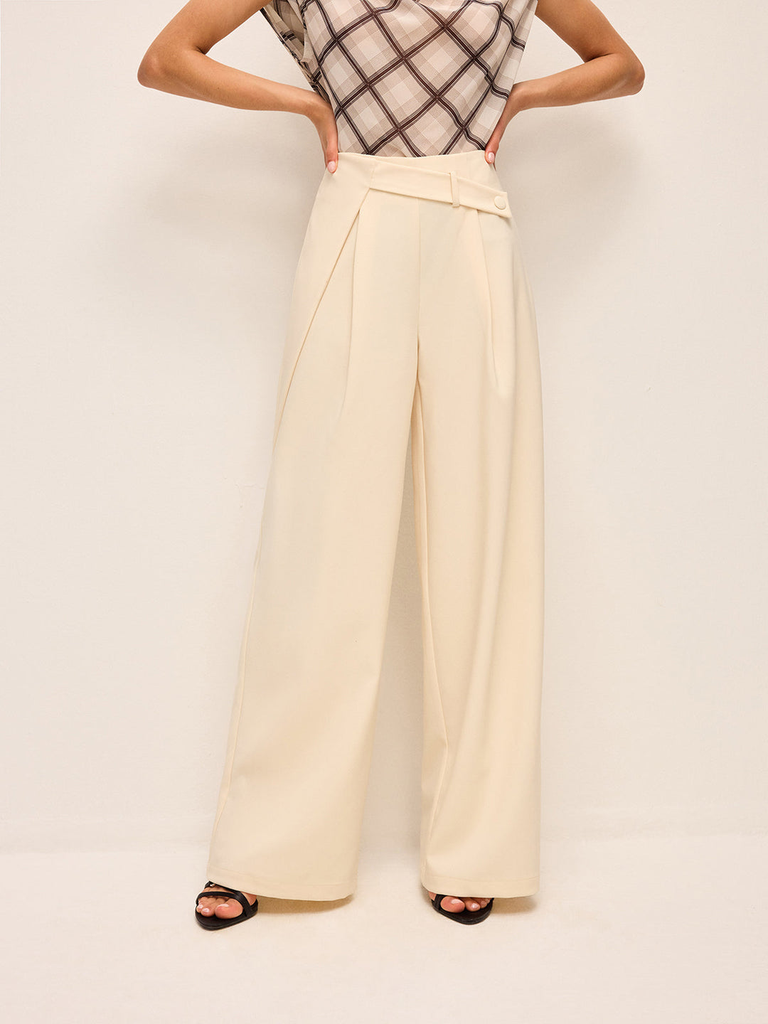 Pantalons Larges Taille Mi-haute Détail Ceinture