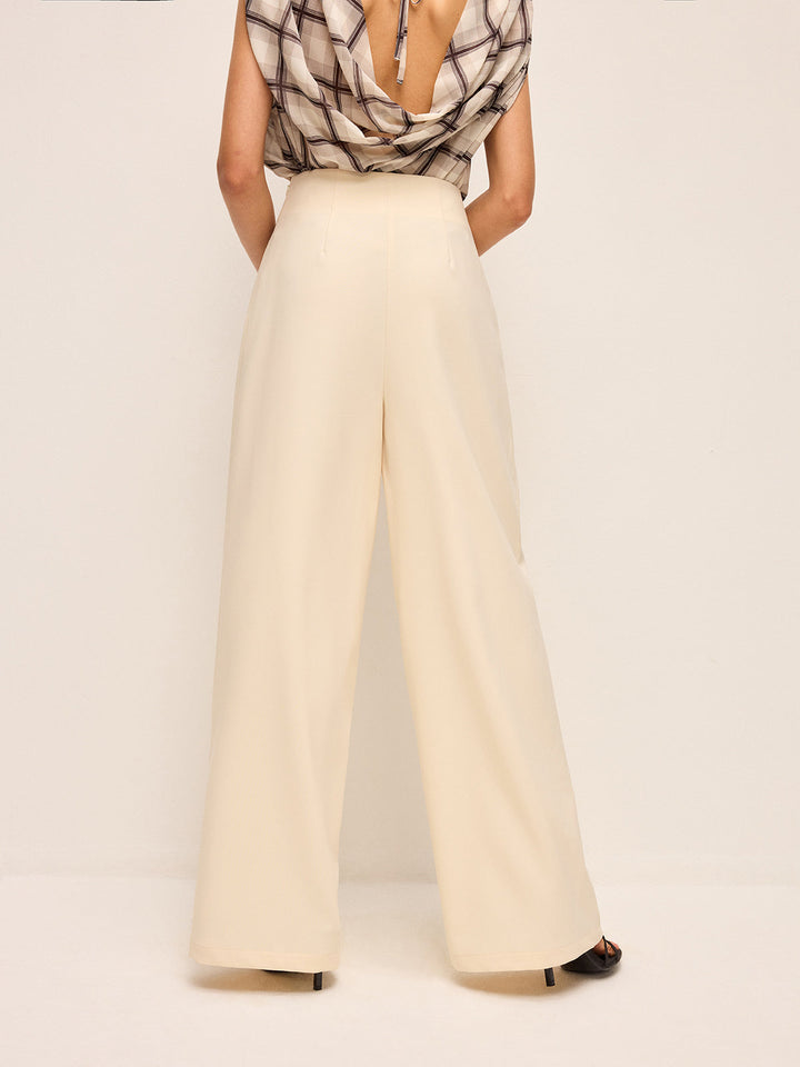 Pantalons Larges Taille Mi-haute Détail Ceinture