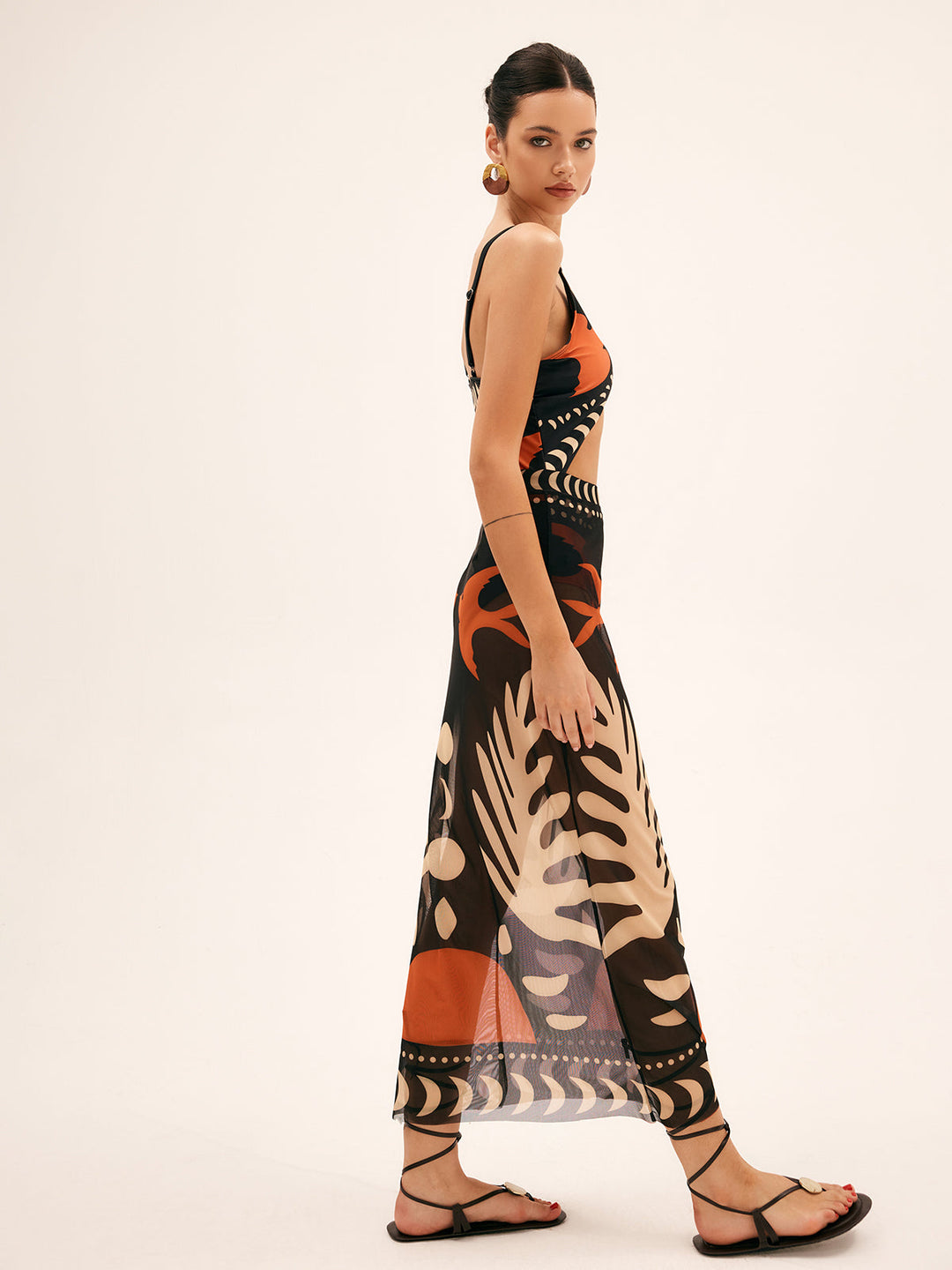 Jupe Maxi Transparente à Imprimé d'Oiseau