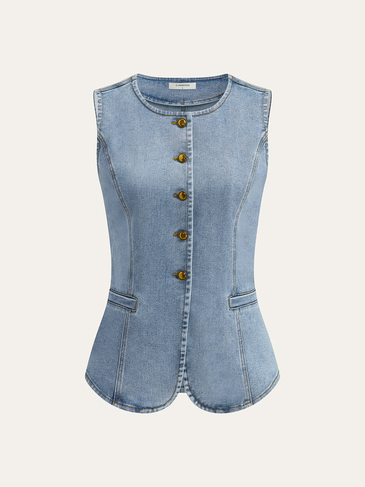 Gilet en jean sans manches à boutons
