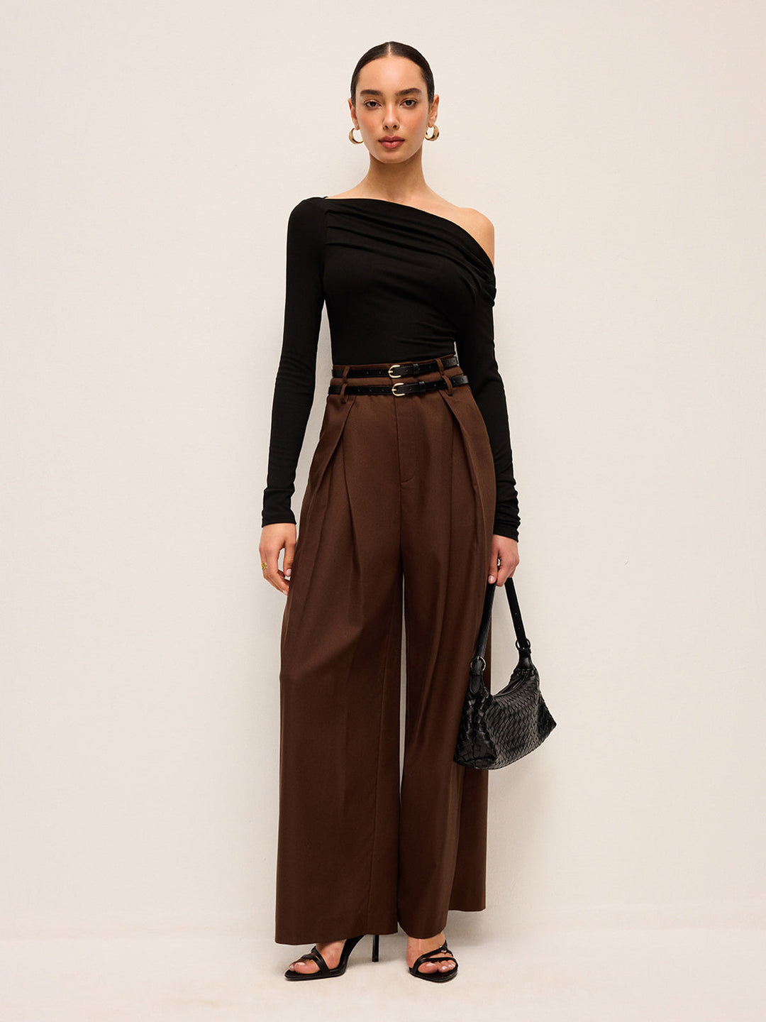 Pantalons Taille Haute Jambe Large Avec Ceintures Doubles