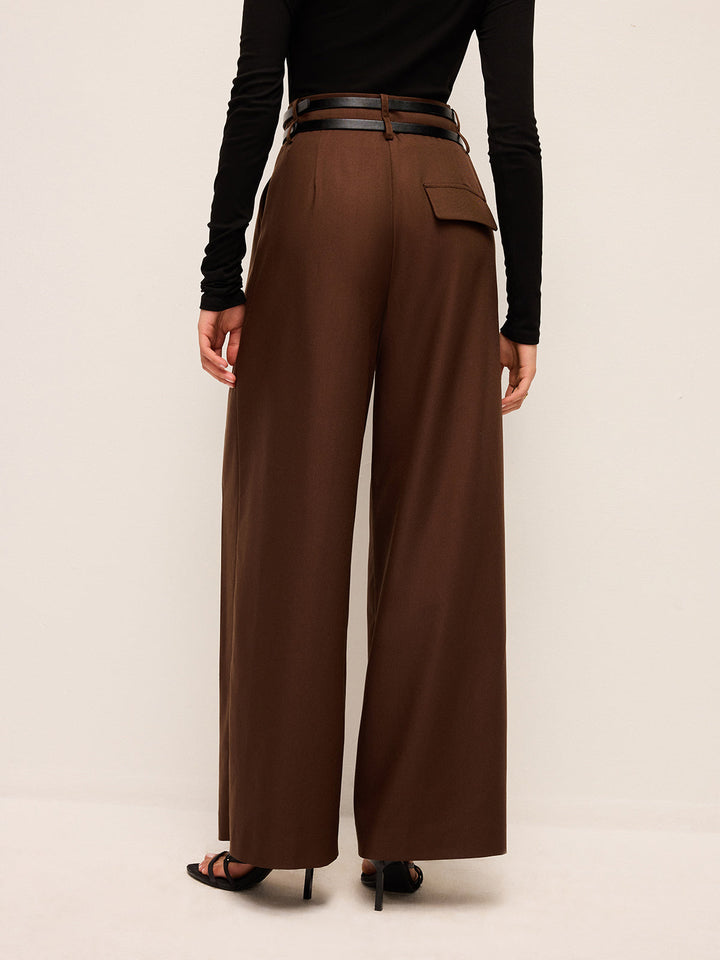 Pantalons Taille Haute Jambe Large Avec Ceintures Doubles