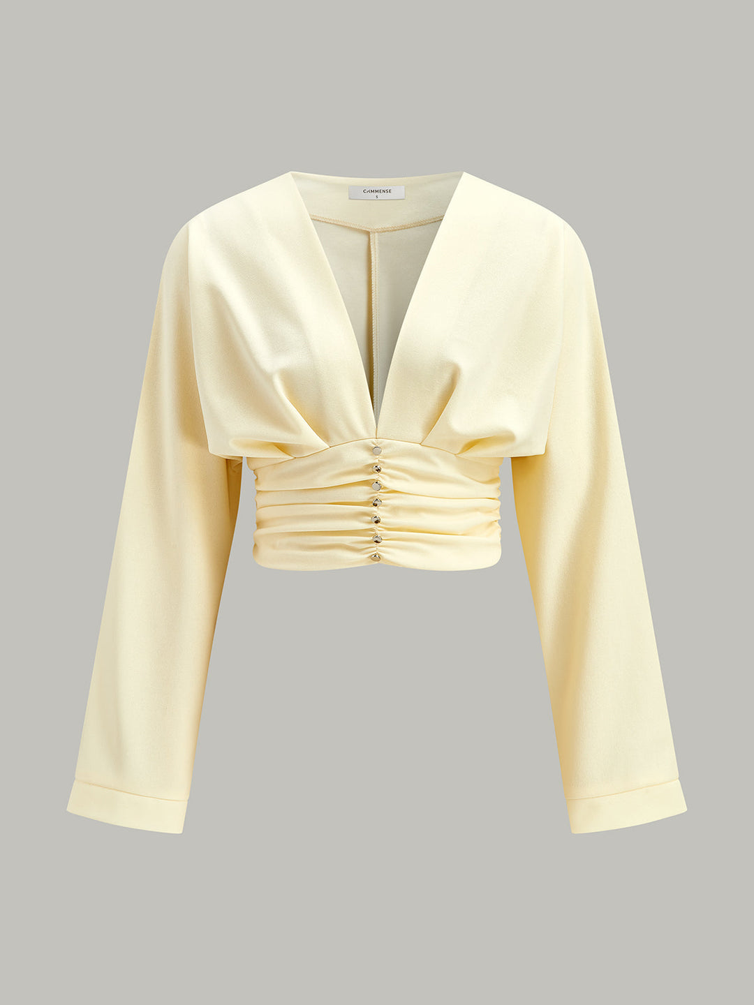 Blouse Courte Boutonnée à Taille Cintrée V-Neck