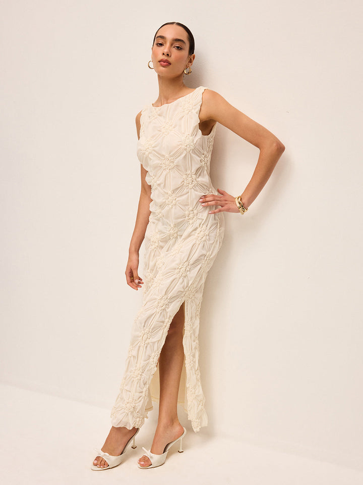 Robe Longue Élégante à Fente Brodé
