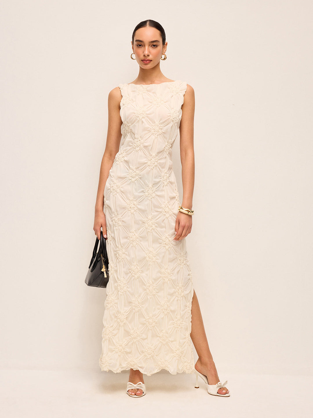 Robe Longue Élégante à Fente Brodé