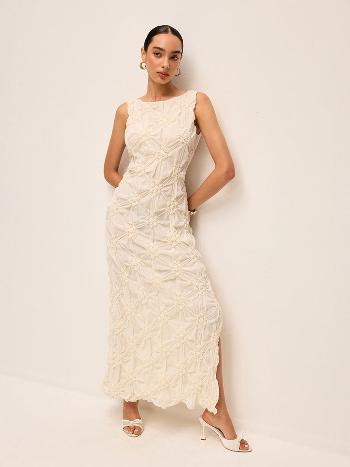 Robe Longue Élégante à Fente Brodé