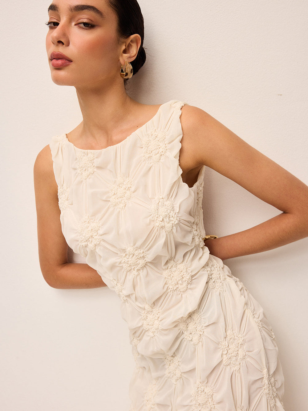 Robe Longue Élégante à Fente Brodé