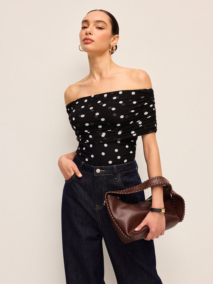 Bodysuit à épaules dénudées à pois