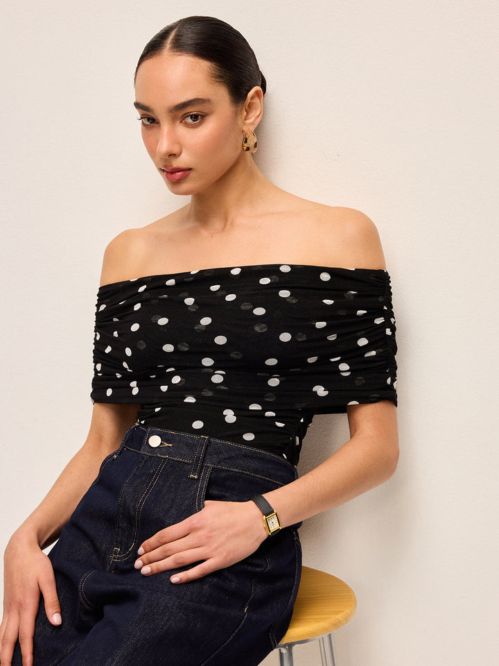 Bodysuit à épaules dénudées à pois