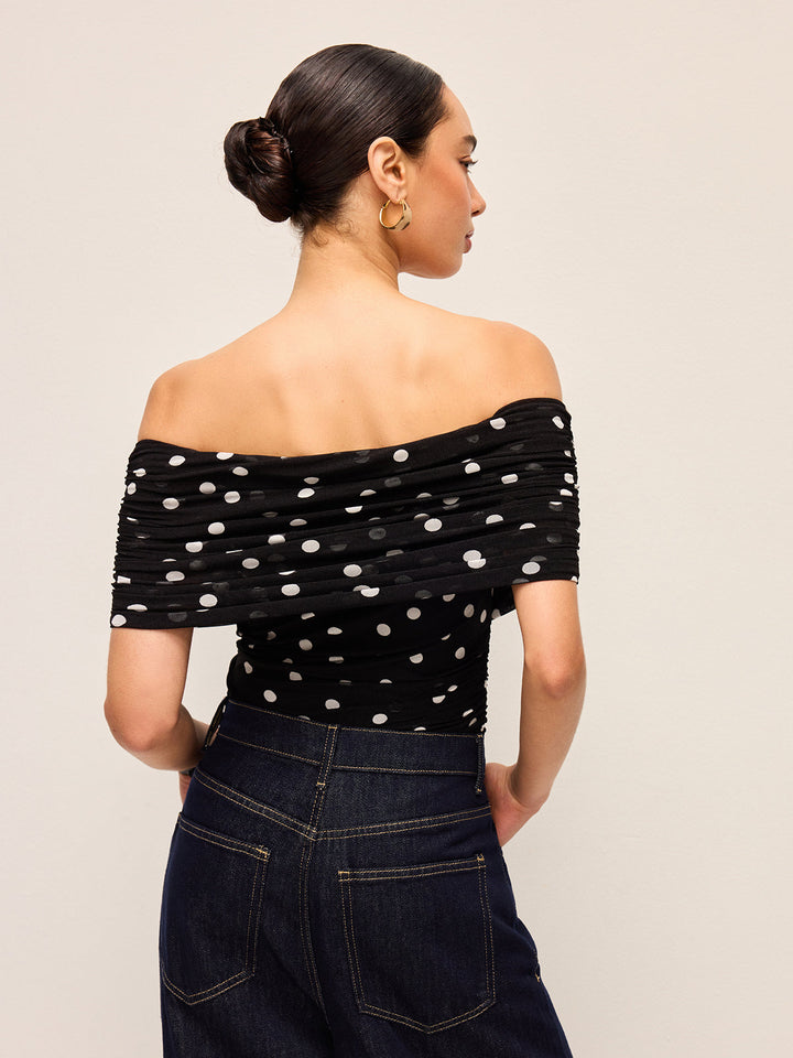 Bodysuit à épaules dénudées à pois