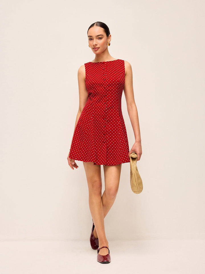Robe à dos noué sans manches à pois