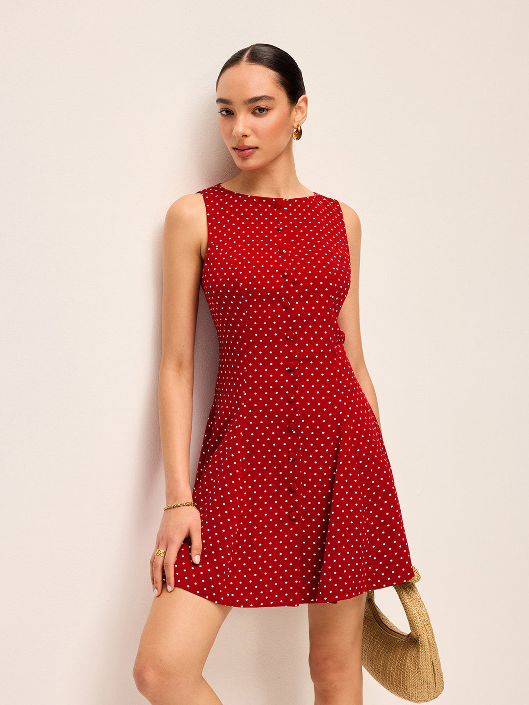 Robe à dos noué sans manches à pois