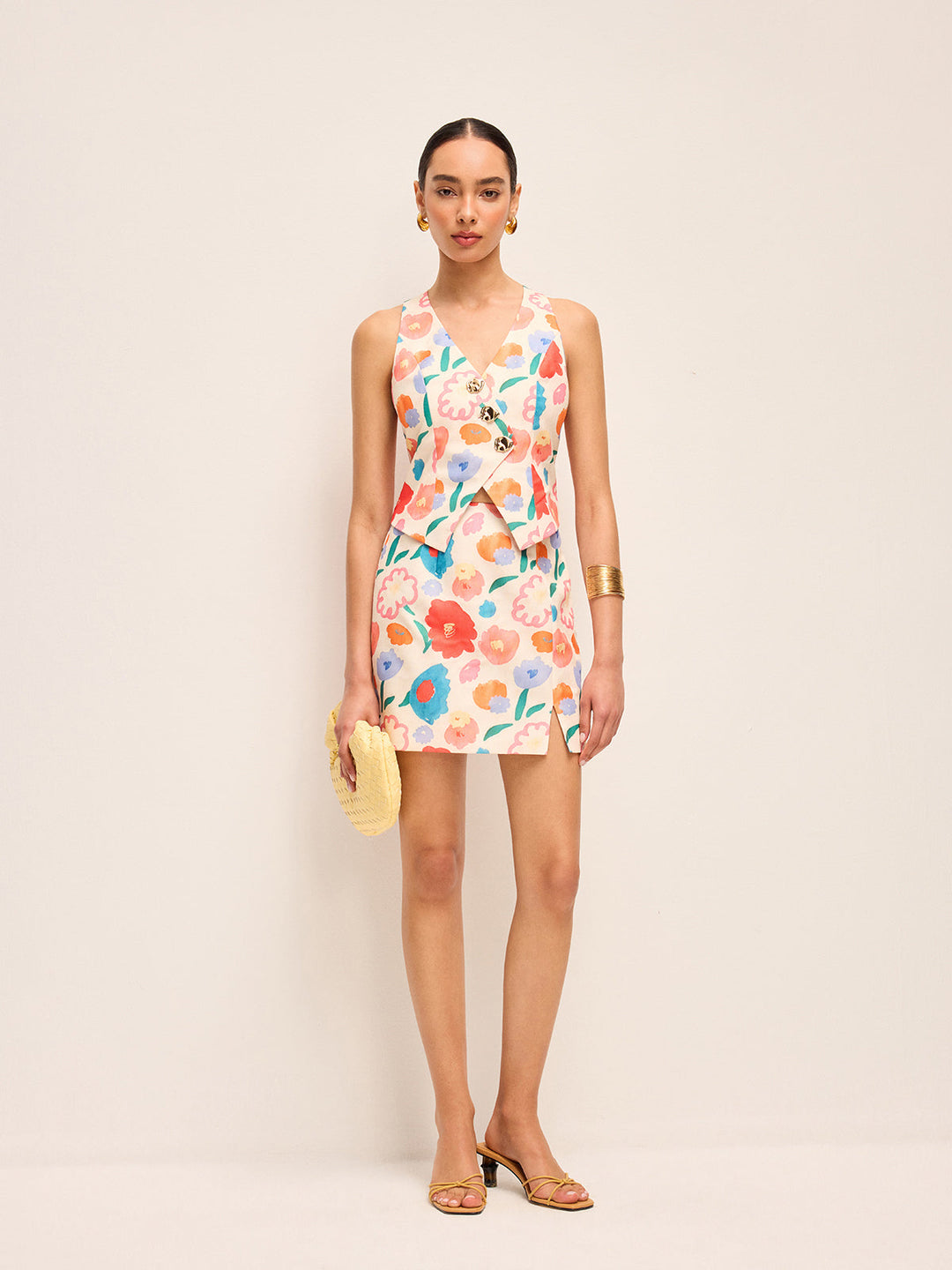 Ensemble Jupe à Boutons Floraux