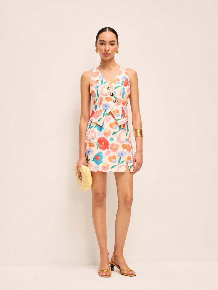 Ensemble Jupe à Boutons Floraux