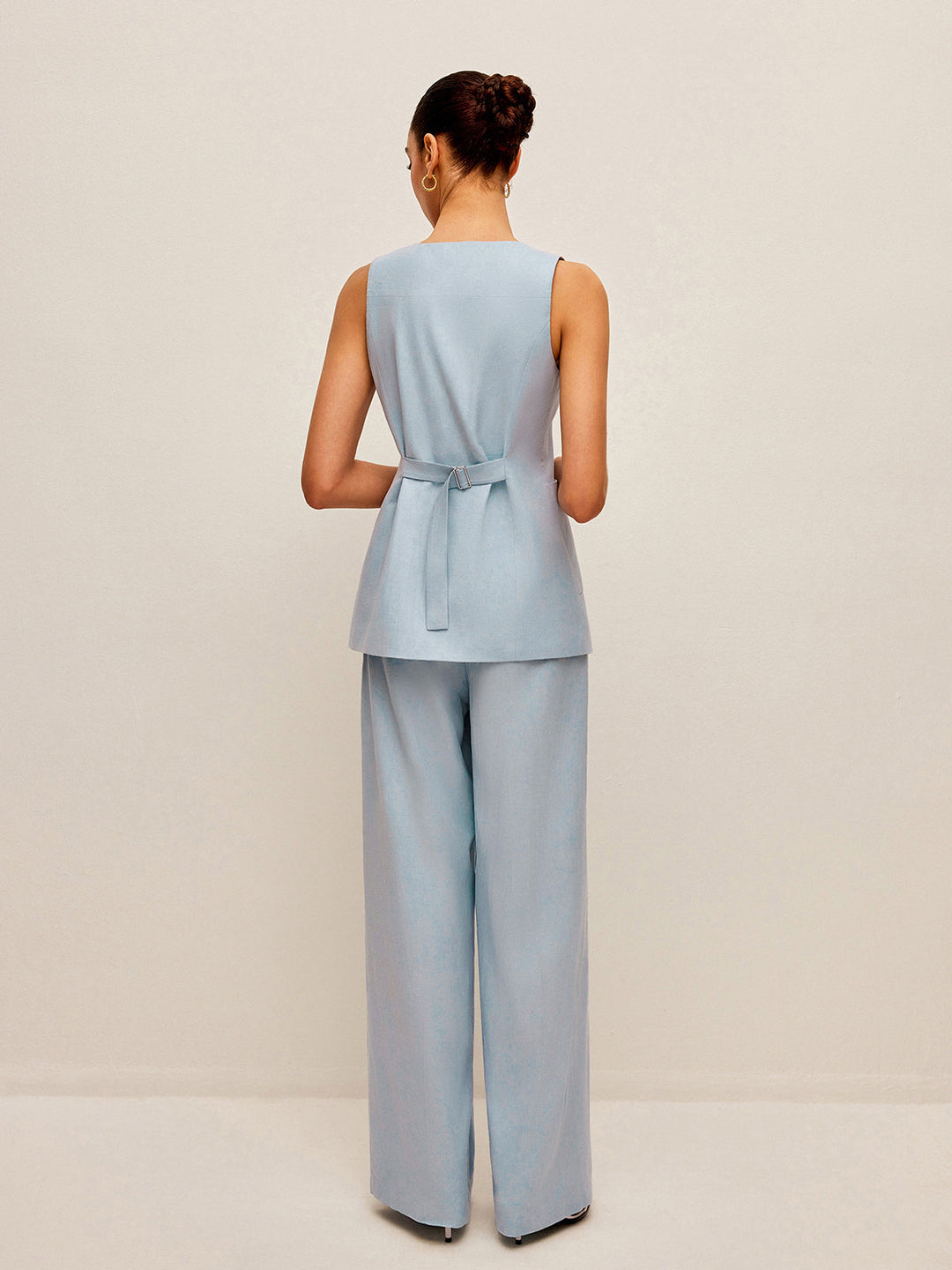 Ensemble Gilet et Pantalon en Coton et Lin à Dos Lié
