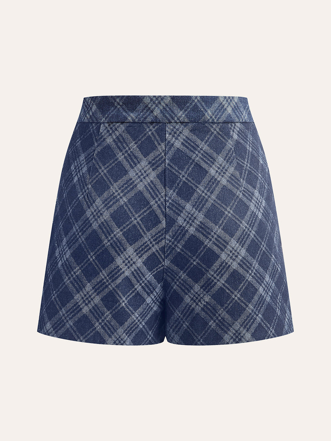 Short en jean taille mi-haute à imprimé à carreaux