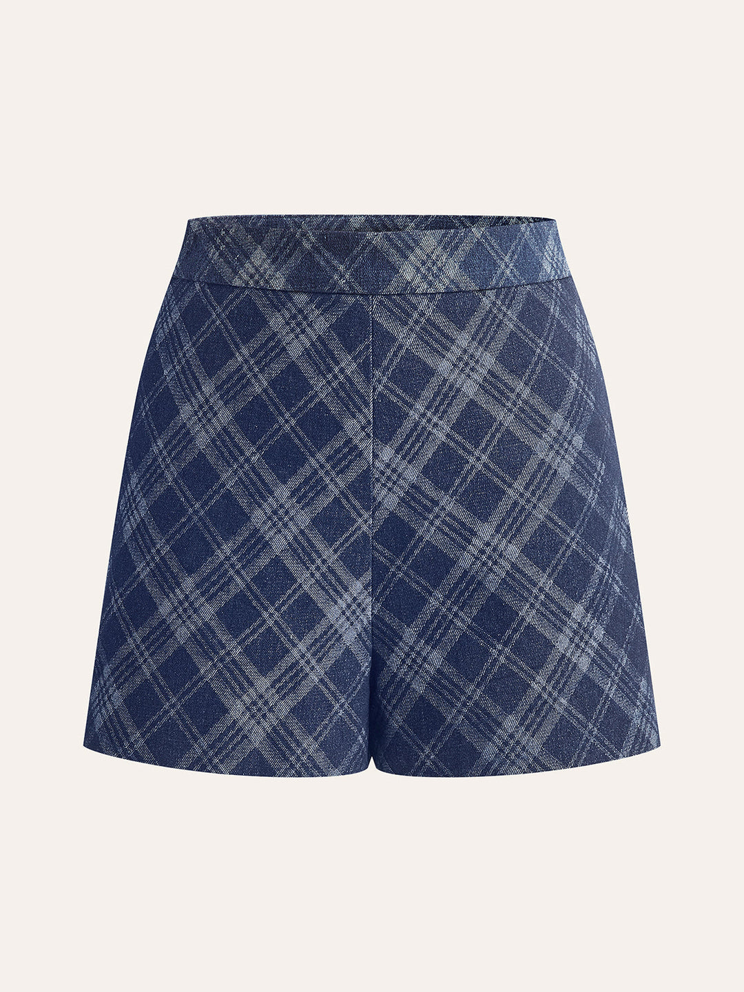 Short en jean taille mi-haute à imprimé à carreaux