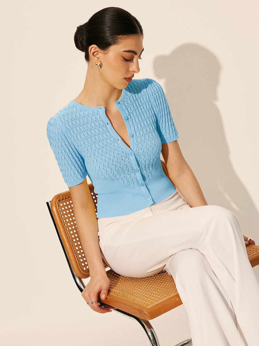 Haut Boutonné en Tricot Creux