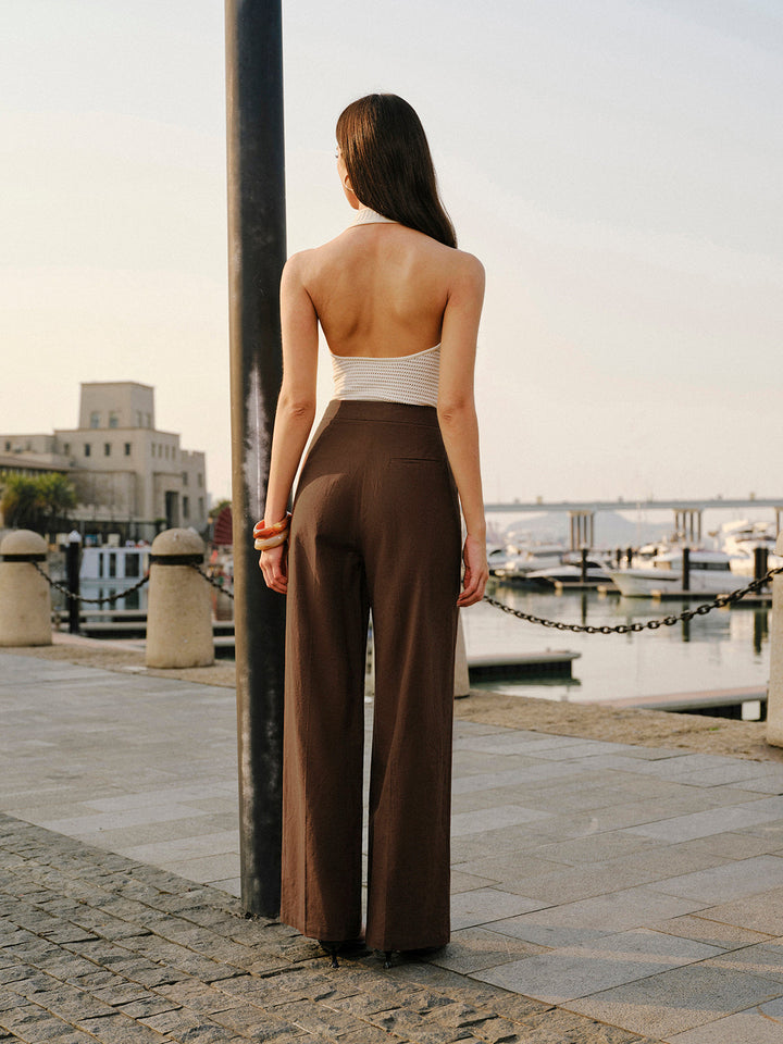 Pantalon mi-taille en coton et lin