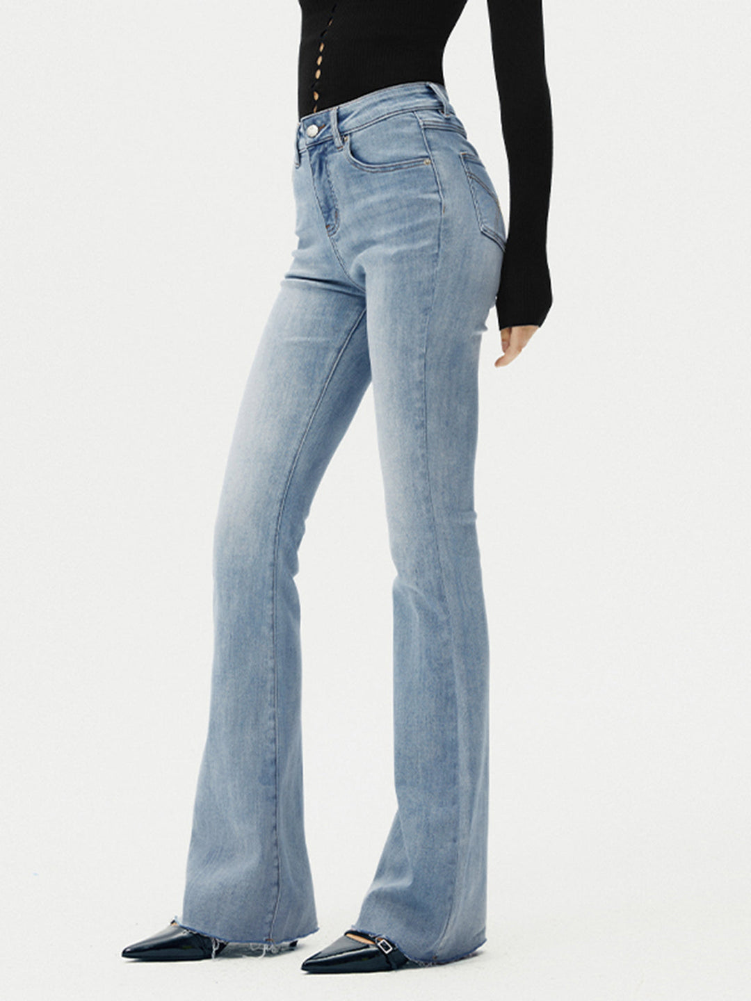 Jeans Bootcut Taille Haute en Denim