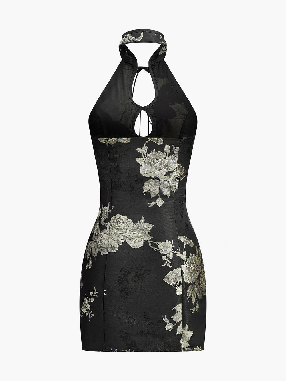 Robe Longue à Imprimé Floral et Détail Col Cheminée