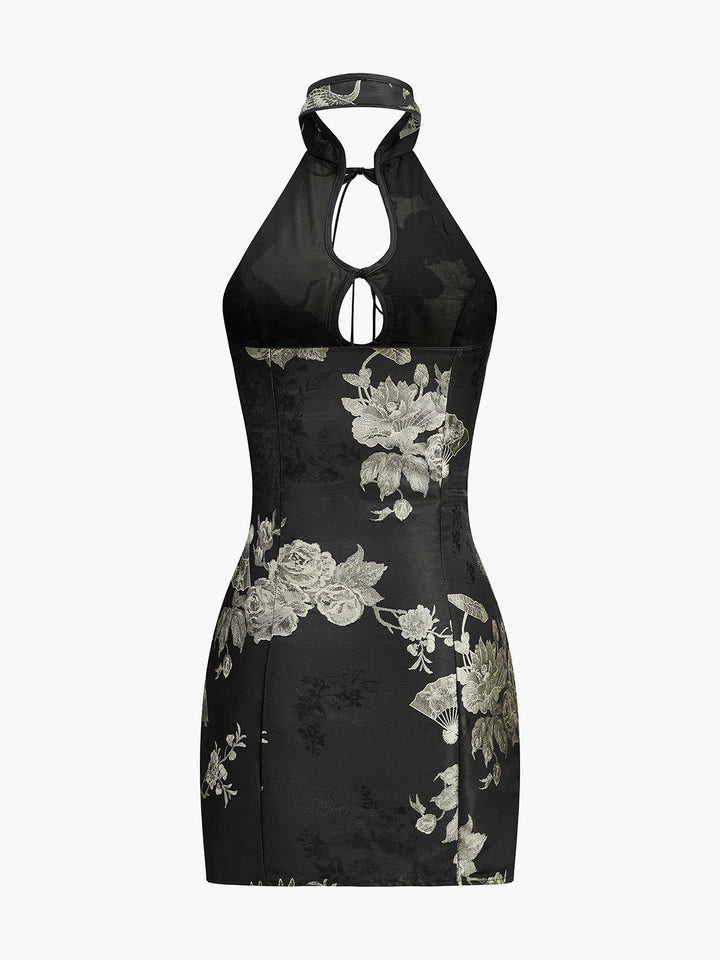 Robe Longue à Imprimé Floral et Détail Col Cheminée